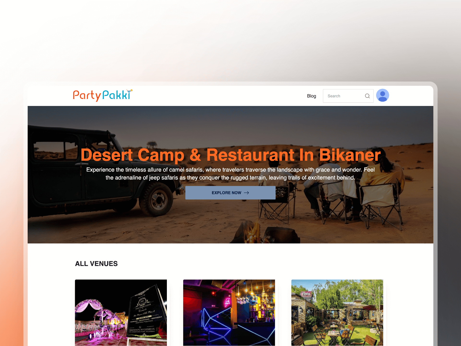 Home page of Party Pakki