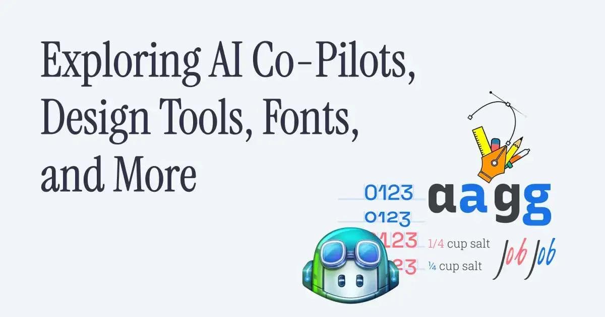 Title with Github copilot log and illustration of font and design tools