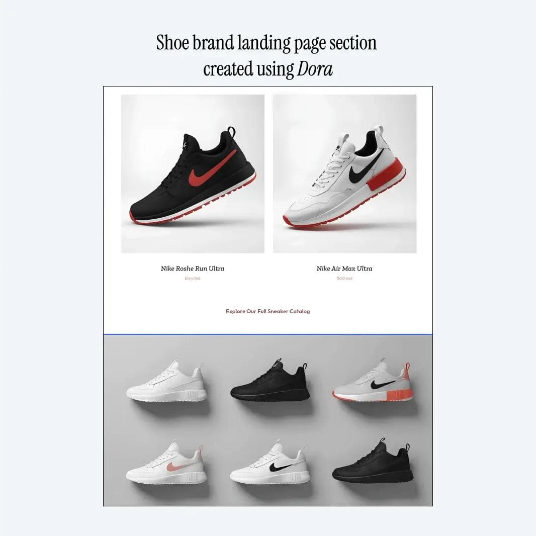 One of the landing page sections created completely with Dora AI