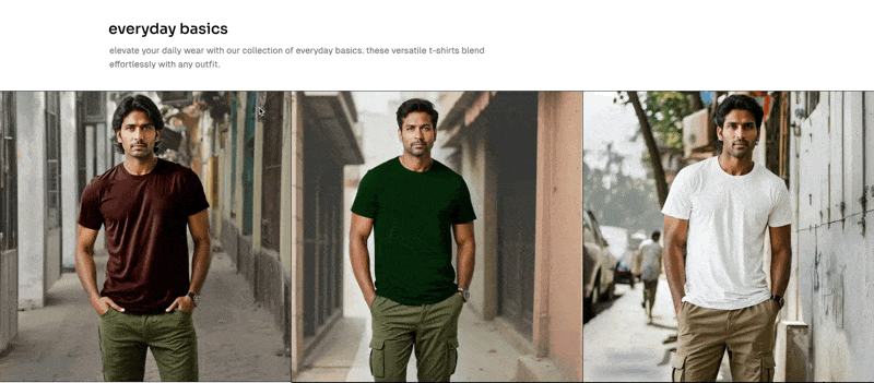 Everyday basics section of my upcoming website for clothing brand "essential"